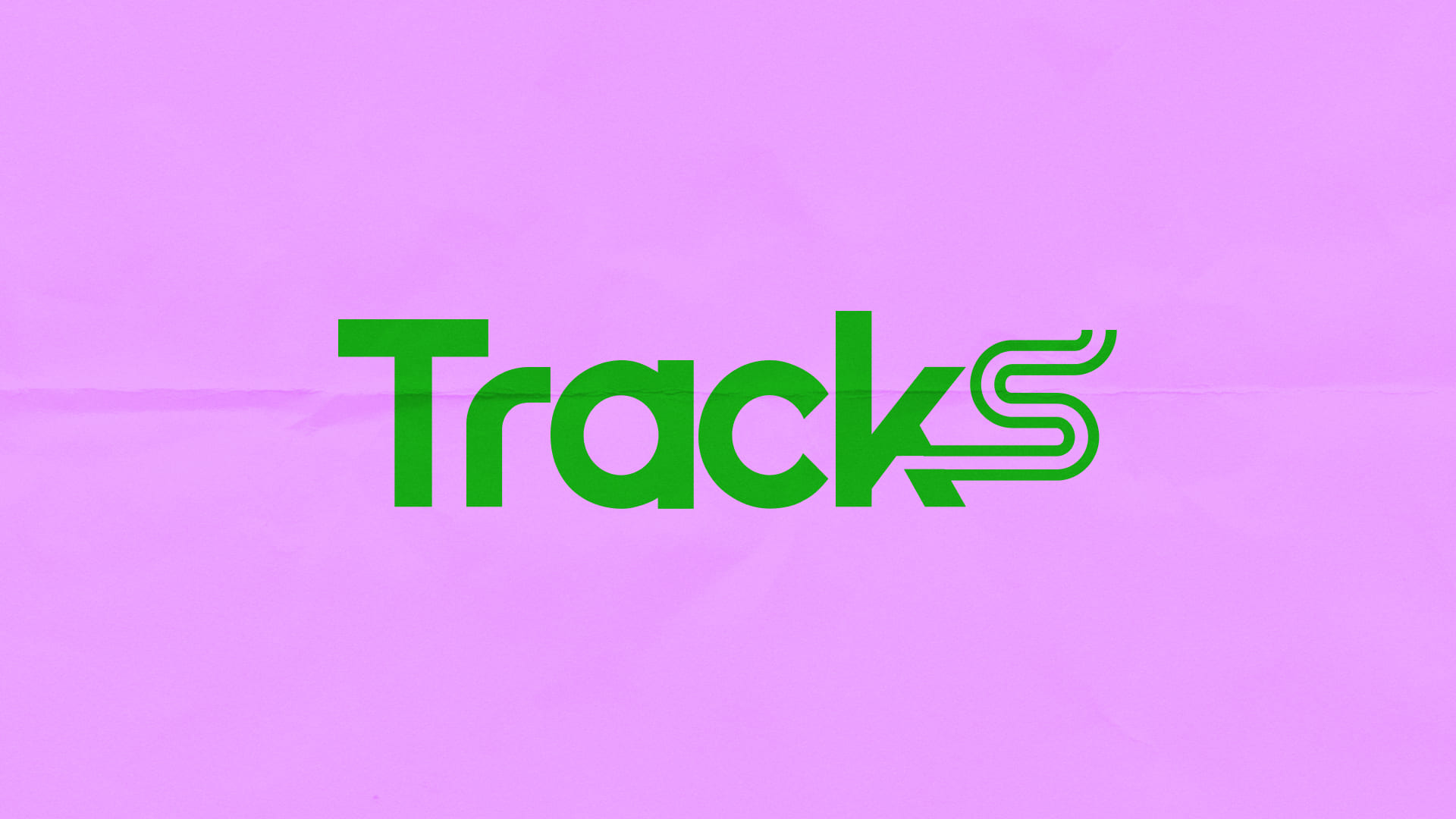 The primary logo for Tracks layed on top of a pale lilac background.