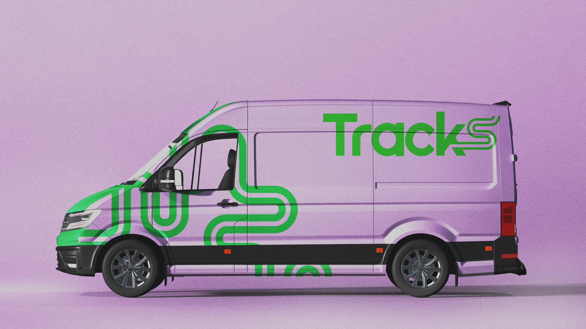 Van mockup with tracks branding.