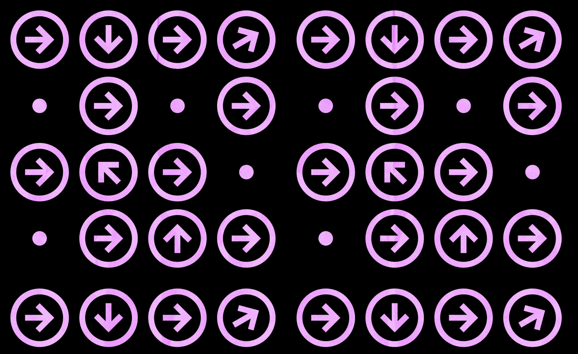 Black and pale pink pattern of dots arrows pointing in different directions.