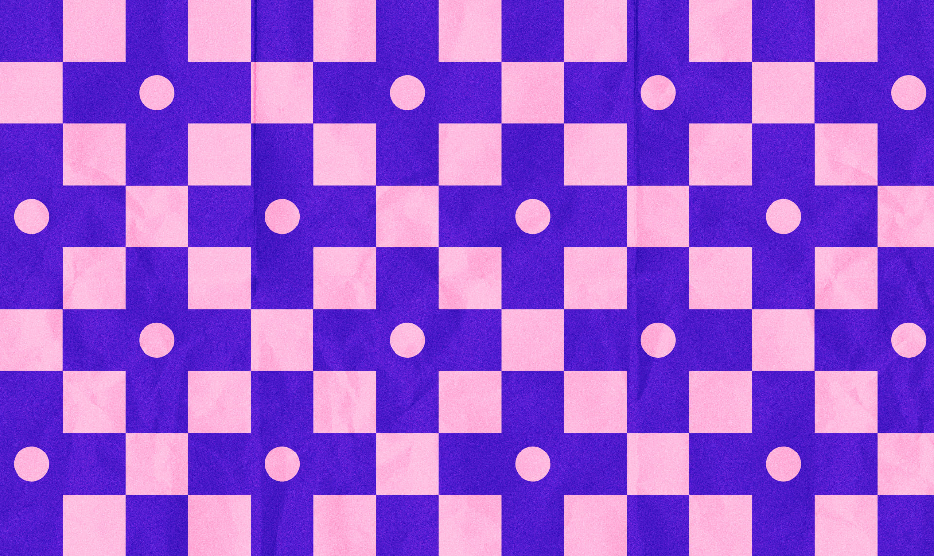 Blue and pale pink pattern of pixels and dots.