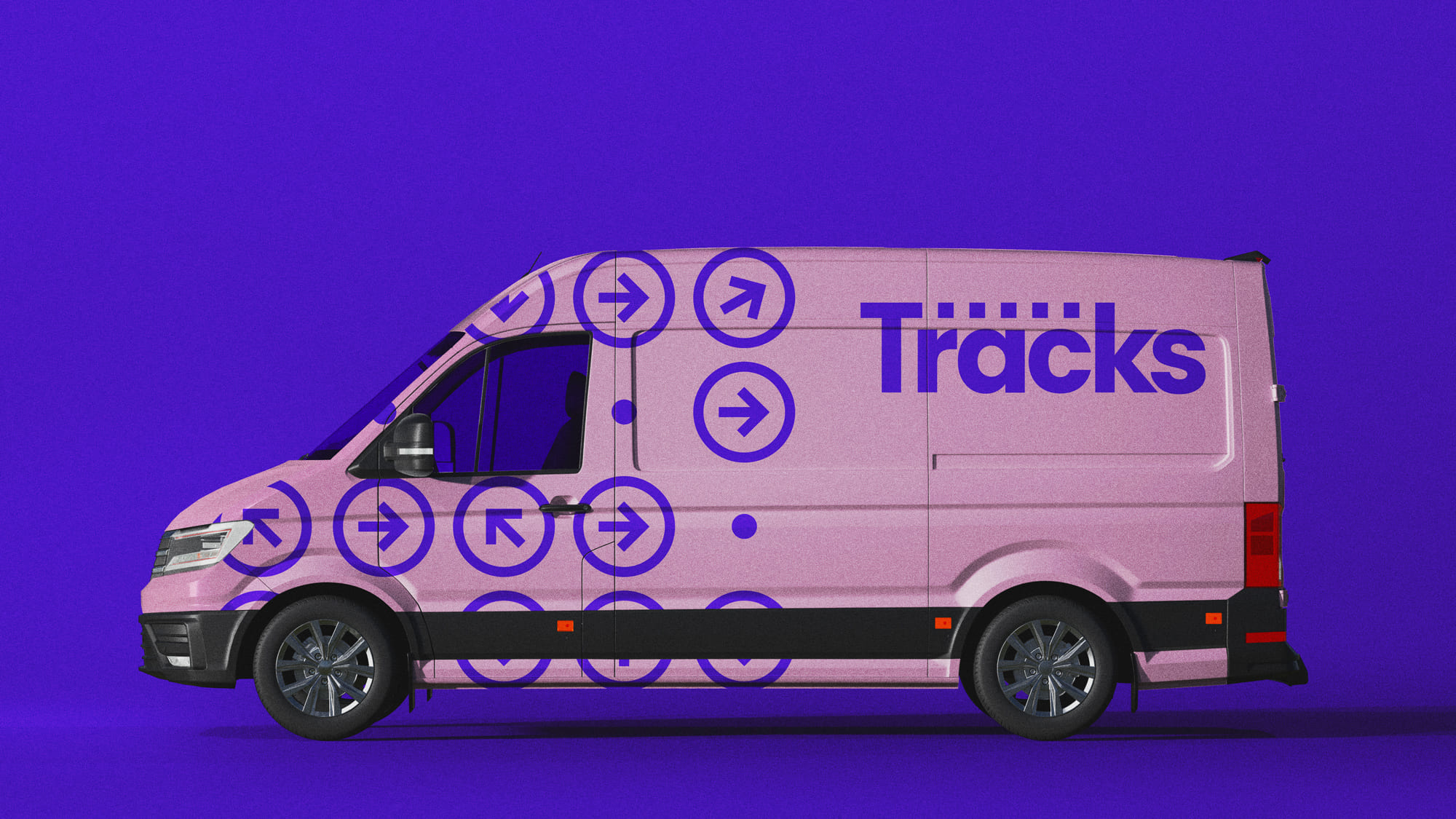 Van mockup with tracks branding.